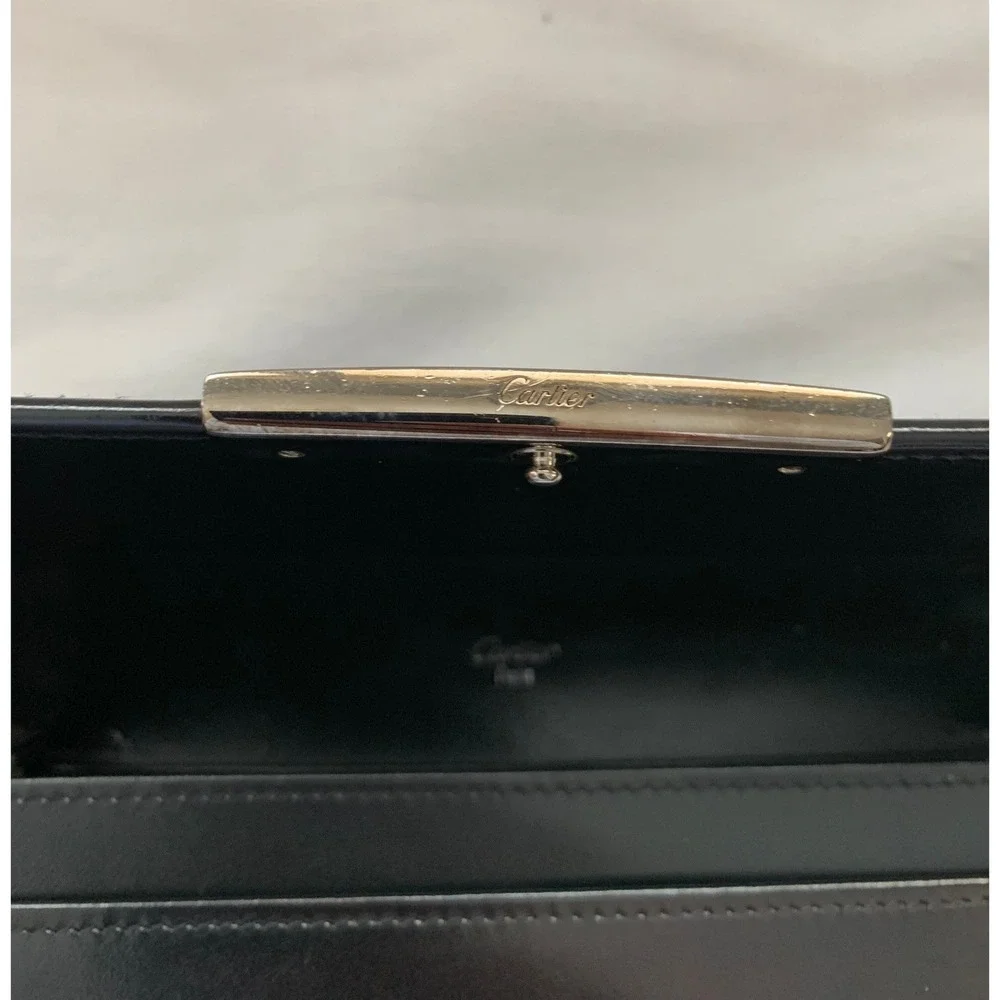 Cartier Love Collection Black Box‎ Calfskin Leather Long Wallet Silver #629